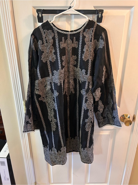 Almirah Tops - Almirah Black Tunic with Silver Lace Embroidery